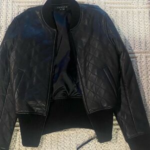 Theory Black Quilted Bomber Jacket new leather s